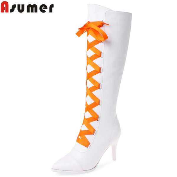 asumer 2020 new knee high boots women pointed toe pu+genuine leather boots zip cross tied autumn winter big size 34-42, Black
asumer 2020 new knee high boots women pointed toe pu+genuine leather boots zip cross tied autumn winter big size 34-42, Black
