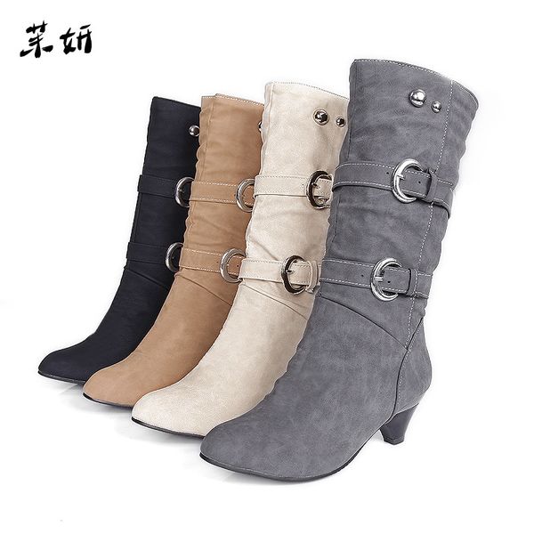 new boots women shoes mid calf metal buckle women casual boots slip on middle heel fashion shoes plus size round toe pu, Black
new boots women shoes mid calf metal buckle women casual boots slip on middle heel fashion shoes plus size round toe pu, Black