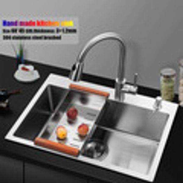 

78*50 cm large stainless steel kitchen sink brushed thickening hand made single bowl water tank accessories complete