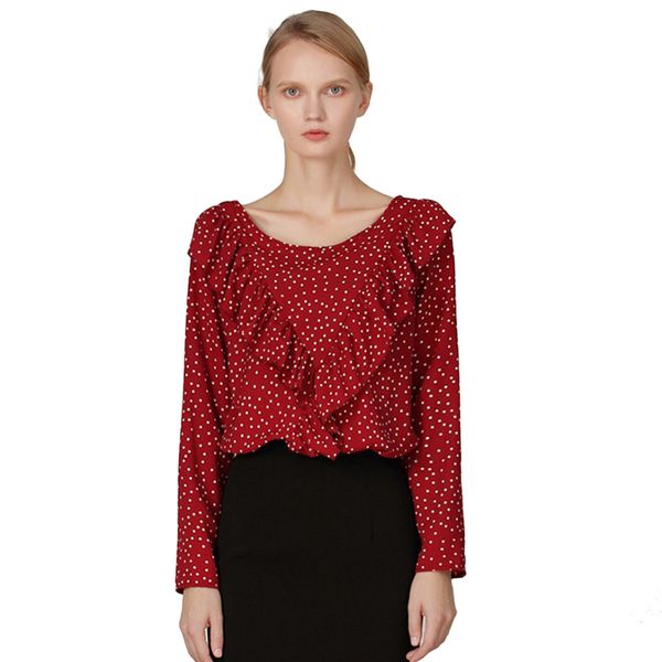 2019 summer women and shirts high-end regular casual women's ladies dot long sleeve ruffle round neck shirt, White
2019 summer women and shirts high-end regular casual women's ladies dot long sleeve ruffle round neck shirt, White
