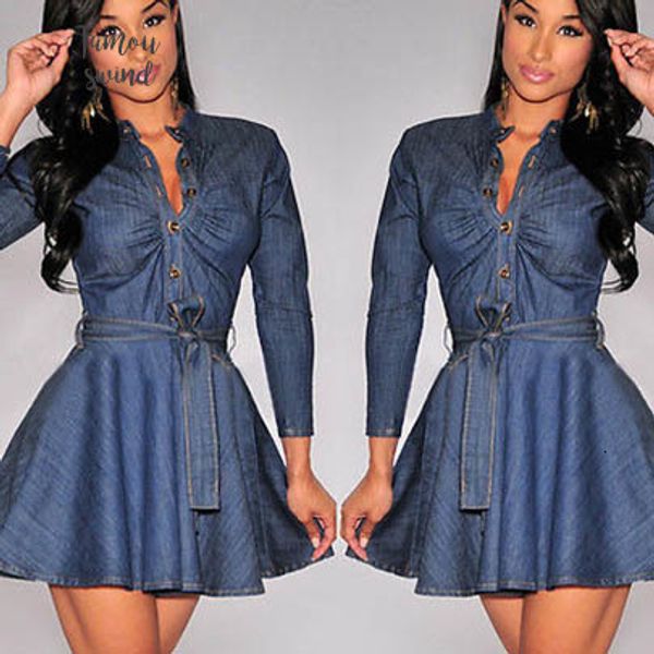 t long sleeve dresses fashion women slim fit blue belt denim jean dress plus size drop shipping, Black;gray
t long sleeve dresses fashion women slim fit blue belt denim jean dress plus size drop shipping, Black;gray