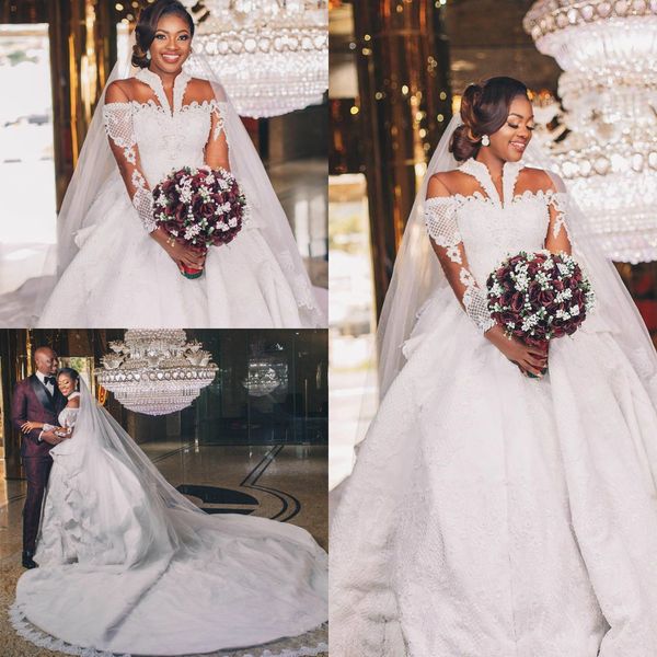 luxury south african wedding dresses plus size lace appliques ball gown black girls vintage dress vestido de novia long sleeves, White
luxury south african wedding dresses plus size lace appliques ball gown black girls vintage dress vestido de novia long sleeves, White