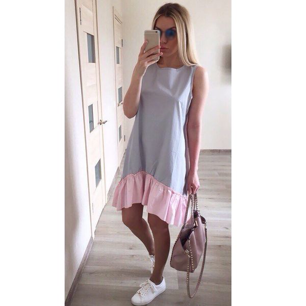 sleeveless solid stitching fashion summer elegant loose fishtail style knee length crew neck ruffles beach casual women dress, Black;gray
sleeveless solid stitching fashion summer elegant loose fishtail style knee length crew neck ruffles beach casual women dress, Black;gray