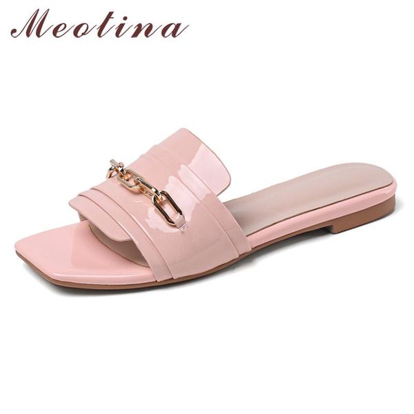 meotina summer slides women shoes patent leather flat shoes chain outside open toe slippers female sandals 2020 black size 34-39 
meotina summer slides women shoes patent leather flat shoes chain outside open toe slippers female sandals 2020 black size 34-39