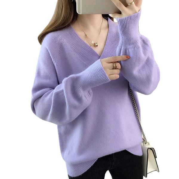 sweater women 2019 autumn winter new solid color sweater knitted v-neck long sleeve fashion loose pullovers female, White;black
sweater women 2019 autumn winter new solid color sweater knitted v-neck long sleeve fashion loose pullovers female, White;black