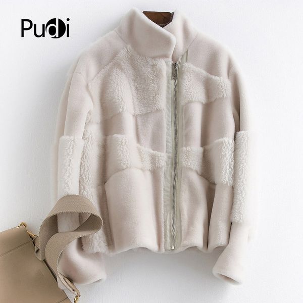 

pudi b181057 women's winter warm real wool fur jacket vest genuine leisure girl coat lady jacket overcoat, Black