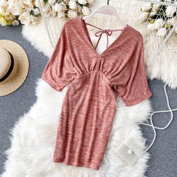 2020 summer v neck dress women dresses vestido elegant chic bat sleeve backless solid dress party night club vestidos, Black;gray
2020 summer v neck dress women dresses vestido elegant chic bat sleeve backless solid dress party night club vestidos, Black;gray