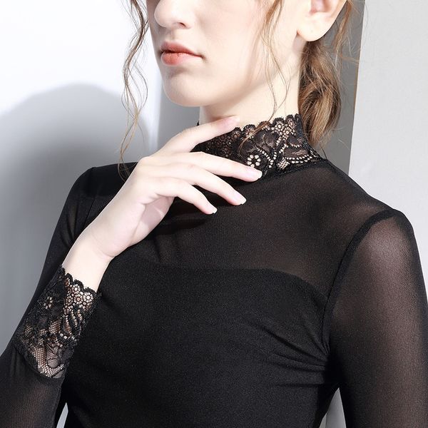 2019 spring new style lace long-sleeved t-shirt women's half-turtle-neck sweater base shirt fashion, White
2019 spring new style lace long-sleeved t-shirt women's half-turtle-neck sweater base shirt fashion, White
