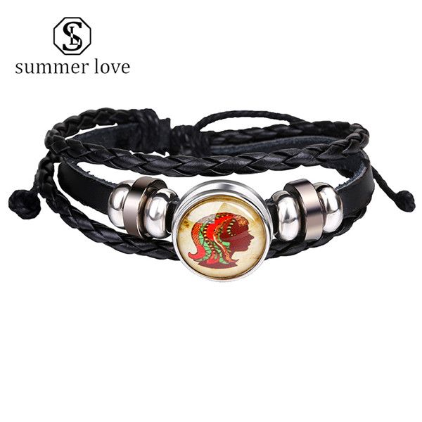 12 constellations bracelet leather zodiac signs punk bracelet silver plated glass adjustable statement jewerly gift for men -y, Black
12 constellations bracelet leather zodiac signs punk bracelet silver plated glass adjustable statement jewerly gift for men -y, Black