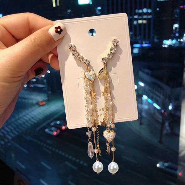 2019 new design fashion jewelry love long tassel earrings crystal pearl five-pointed star earrings for women gift, Golden
2019 new design fashion jewelry love long tassel earrings crystal pearl five-pointed star earrings for women gift, Golden