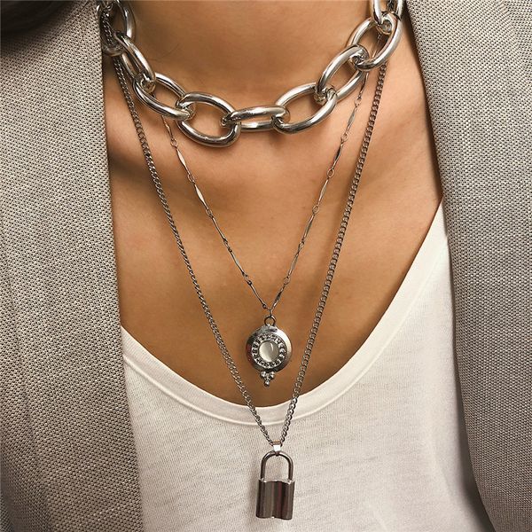 5pcs/lot metal punk style thick neck chain diamond lock long pattern pendant necklace women multi layer hip hop jewelry accessories, Silver
5pcs/lot metal punk style thick neck chain diamond lock long pattern pendant necklace women multi layer hip hop jewelry accessories, Silver