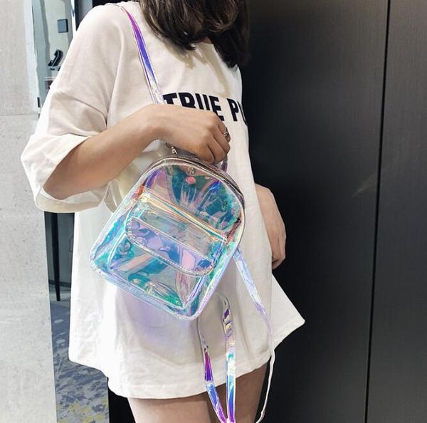 

Designer Women Laser Backpack Fashion Girl Transparent Schoolbag Summer Travel Bag Joker Women Shoulder Backpack