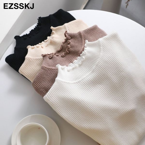 turtleneck solid cotton knitted autumn winter ruffle sweater women long sleeve basic female casual slim pullover, White;black
turtleneck solid cotton knitted autumn winter ruffle sweater women long sleeve basic female casual slim pullover, White;black