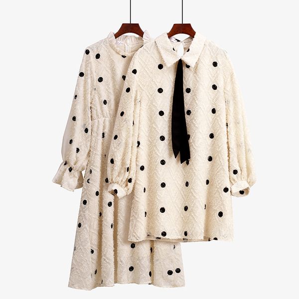 h.sa women long sweater dresses 2019 spring new arrivals retro knit pullover and sweaters bow neck sweet dots pleated robe, White;black
h.sa women long sweater dresses 2019 spring new arrivals retro knit pullover and sweaters bow neck sweet dots pleated robe, White;black