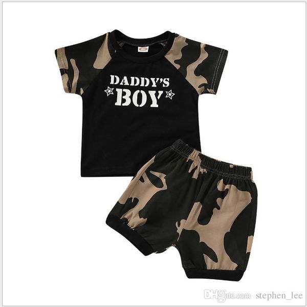 

2019 New Summer Boys Camouflage Clothing Sets Short Sleeve T-shirt+shorts 2pcs Set Children Outfits Kids Suit Boy Clothes 80-120cm Retail, As picture