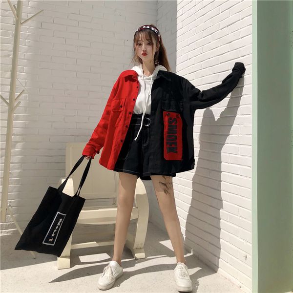 women's jackets 2021 spring harajuku hit color tooling denim jacket patch letter print patchwork jeans loose streetwear overcoat, Black;brown
women's jackets 2021 spring harajuku hit color tooling denim jacket patch letter print patchwork jeans loose streetwear overcoat, Black;brown
