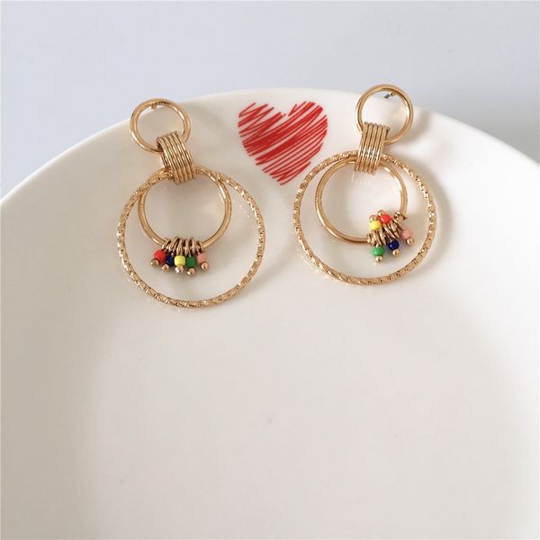 trendy gold color plating circle linked with colorful bead drop earrings for women, Silver
trendy gold color plating circle linked with colorful bead drop earrings for women, Silver