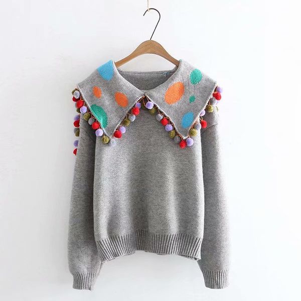 women cute sweater and pullovers turn down collar ball tassel knit jumpersa grey chic navy style jumpers winter pull, White;black
women cute sweater and pullovers turn down collar ball tassel knit jumpersa grey chic navy style jumpers winter pull, White;black