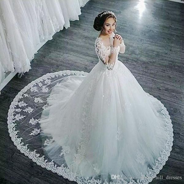 sheer neck wedding dresses lace appliques beads long sleeves bridal gowns ball gown sweep train custom made wedding dresses, White
sheer neck wedding dresses lace appliques beads long sleeves bridal gowns ball gown sweep train custom made wedding dresses, White