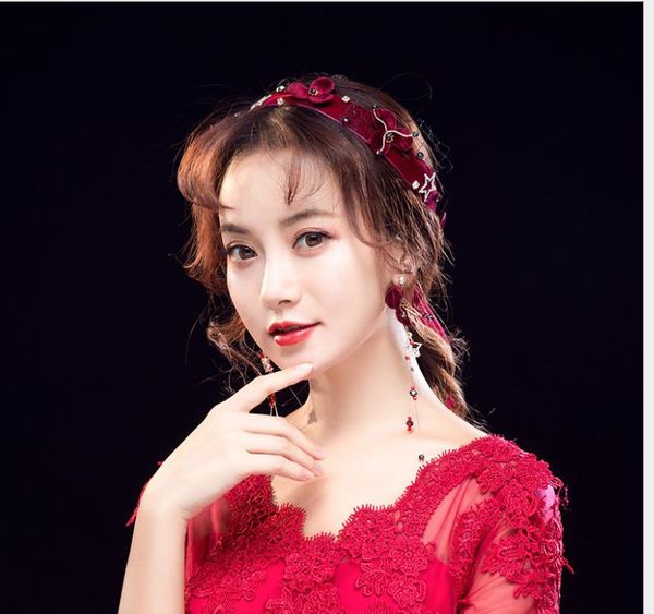 bride red head flower toast clothing headwear hair band flower headband earrings set, Silver
bride red head flower toast clothing headwear hair band flower headband earrings set, Silver