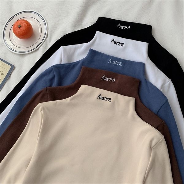 half-high collar base female 2019 western letter embroidery with shirt embroidered shirt ins tight fashion, White
half-high collar base female 2019 western letter embroidery with shirt embroidered shirt ins tight fashion, White