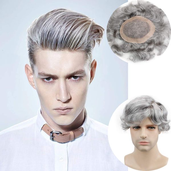 men's toupee european human hair replacement wigs mono lace with pu around 6"x8" for man 20% 1b black hair mixed 80% grey col
men's toupee european human hair replacement wigs mono lace with pu around 6"x8" for man 20% 1b black hair mixed 80% grey col