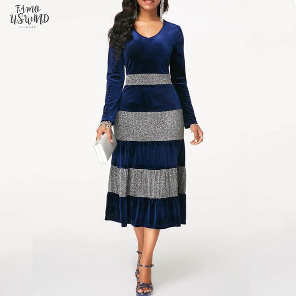 2020 fashion women autumn winter plus size velvet dress elegant party sequin patchwor dress ruffle 3 color midi dresses, Black;gray 
2020 fashion women autumn winter plus size velvet dress elegant party sequin patchwor dress ruffle 3 color midi dresses, Black;gray