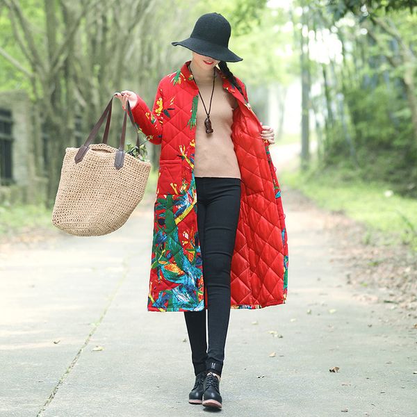 special 2019 winter new style literature and art ethnic-style fashion printed loose and plus-sized women's dress middle long coa, Blue;black
special 2019 winter new style literature and art ethnic-style fashion printed loose and plus-sized women's dress middle long coa, Blue;black