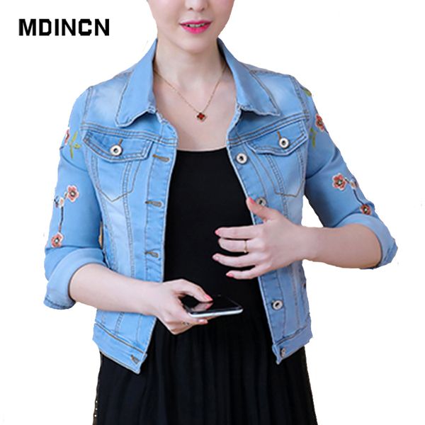 mdincn floral embroidery denim jacket lady elegant single breasted slim women jeans coat outwear basic denim jacket, Black;brown
mdincn floral embroidery denim jacket lady elegant single breasted slim women jeans coat outwear basic denim jacket, Black;brown