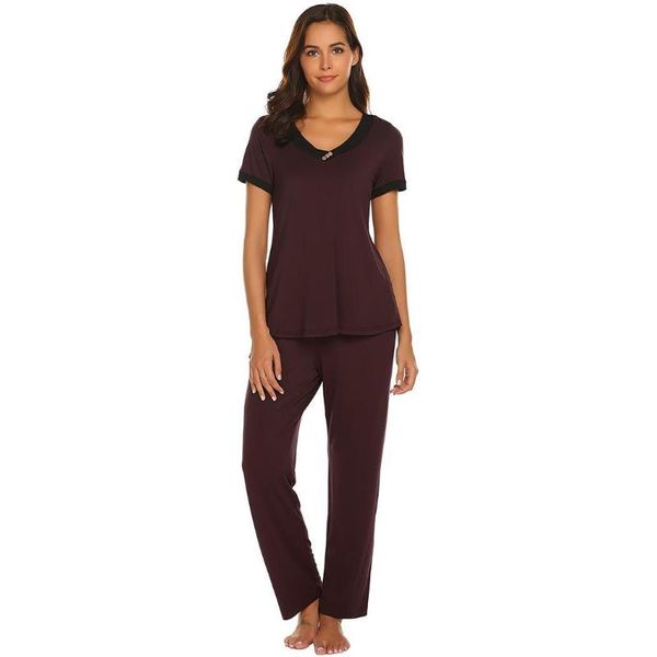 women casual v-neck short sleeve patchwork pajamas set nightwear height 176cm bust 88cm waist 59cm hip 90cm button, Blue;gray
women casual v-neck short sleeve patchwork pajamas set nightwear height 176cm bust 88cm waist 59cm hip 90cm button, Blue;gray