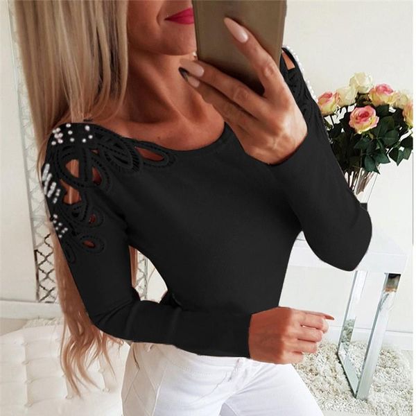 women hollow out sweater autumn pearl female sweater long sleeve solid ladies slim knitted, White;black
women hollow out sweater autumn pearl female sweater long sleeve solid ladies slim knitted, White;black