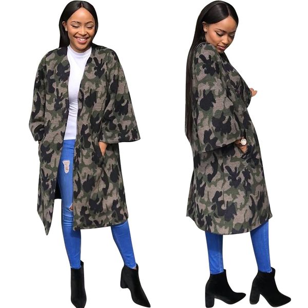 women fashion outerwear camouflage print casual club party womens cape lady loose cardigan coat women long outwear, Black 
women fashion outerwear camouflage print casual club party womens cape lady loose cardigan coat women long outwear, Black
