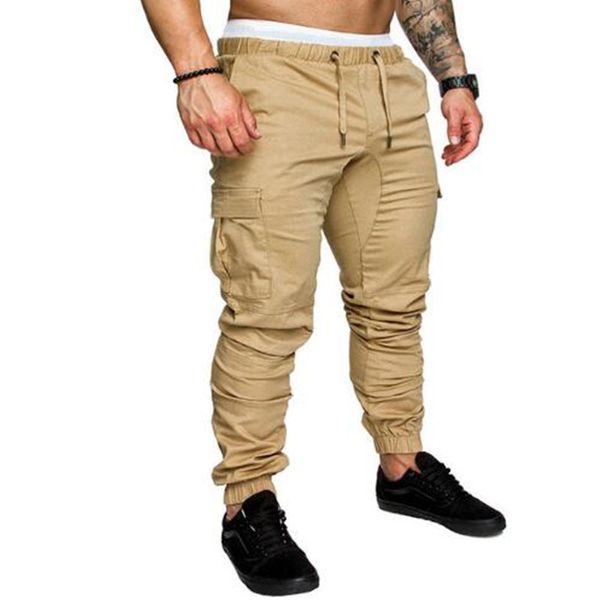 2019 new men's jogging pants men's solid multi-pocket sport pants m-4xl, Black