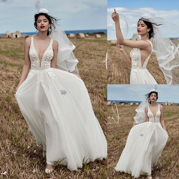 2020 bohemian bridal dresses v neck lace appliqued sleeveless wedding dress ruffle split sweep train custom made lumbar robes de mariée, White
2020 bohemian bridal dresses v neck lace appliqued sleeveless wedding dress ruffle split sweep train custom made lumbar robes de mariée, White