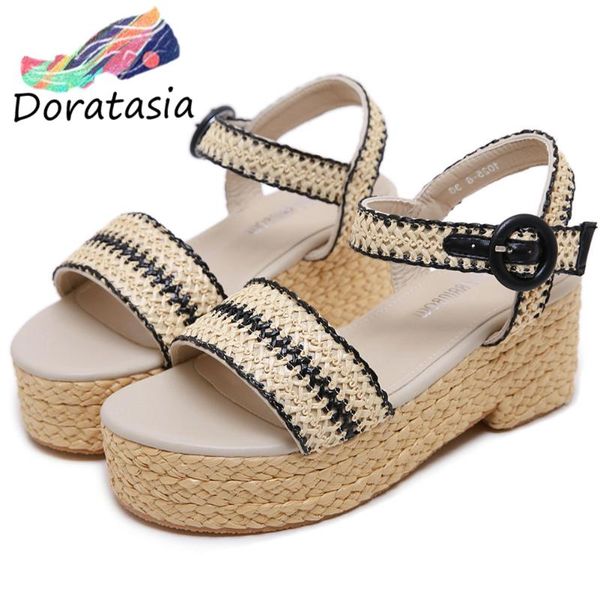 doratasia retro women wedges buckle strap open toe striped shoes casual office sandals women platform sandals, Black
doratasia retro women wedges buckle strap open toe striped shoes casual office sandals women platform sandals, Black