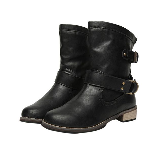 the new round head low heel boots belt buckle women's boots, Black
the new round head low heel boots belt buckle women's boots, Black