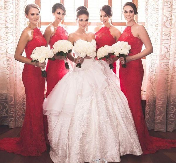 halter red lace bridesmaid dresses backless mermaid floor length wedding guest dresses see through custom made evening dress 38, White;pink
halter red lace bridesmaid dresses backless mermaid floor length wedding guest dresses see through custom made evening dress 38, White;pink