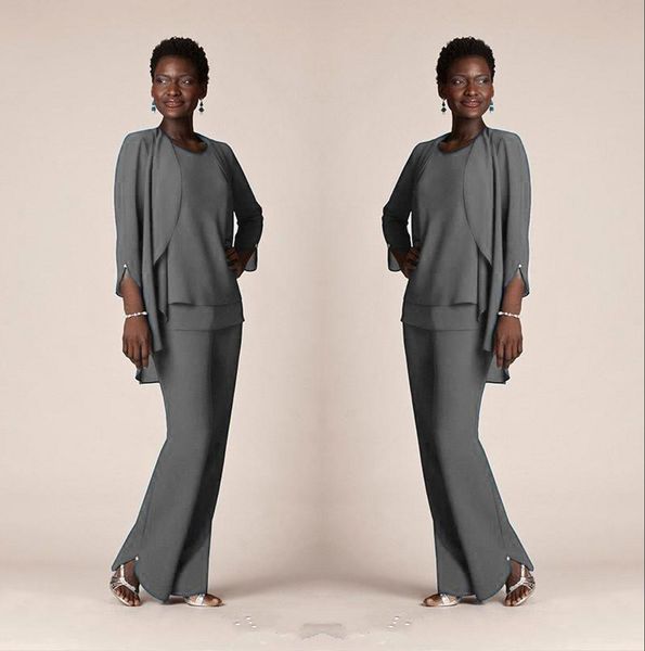 chiffon mother of bride groom pant suits three pieces gray loose mother formal wear suits with long sleeves jackets, Black;red
chiffon mother of bride groom pant suits three pieces gray loose mother formal wear suits with long sleeves jackets, Black;red