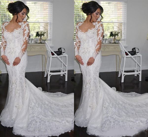 2020 o-neck long sleeve mermaid wedding dresses button back tulle appliques bridal dresses wedding gowns vestido de novia, White
2020 o-neck long sleeve mermaid wedding dresses button back tulle appliques bridal dresses wedding gowns vestido de novia, White