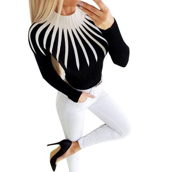 autumn winter high neck pullovers sweaters long sleeve slim-fit tight knitted casual jumper sweater, White;black
autumn winter high neck pullovers sweaters long sleeve slim-fit tight knitted casual jumper sweater, White;black