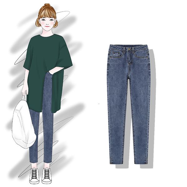2019 new fashion women's jeans split waist tight pencil pants straight thin denim pantyhose, Blue
2019 new fashion women's jeans split waist tight pencil pants straight thin denim pantyhose, Blue