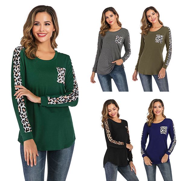 6 colors women's autumn winter new 2019 long-sleeved t shirt leopard patchwork pocket round neck t-shirt, White
6 colors women's autumn winter new 2019 long-sleeved t shirt leopard patchwork pocket round neck t-shirt, White