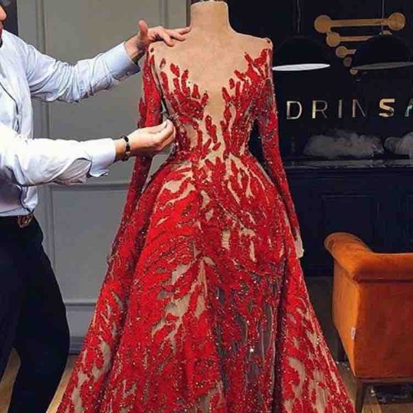 arabic red long sleeves lace long evening dresses sheer mesh lace applique formal party prom dresses, Black;red
arabic red long sleeves lace long evening dresses sheer mesh lace applique formal party prom dresses, Black;red