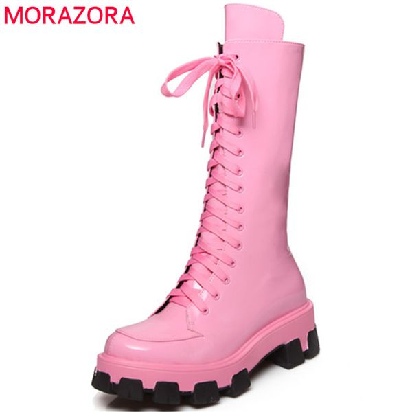 morazora 2020 genuine leather shoes women mid calf boots lace up zip low heels platform boots lady motorcycle, Black
morazora 2020 genuine leather shoes women mid calf boots lace up zip low heels platform boots lady motorcycle, Black