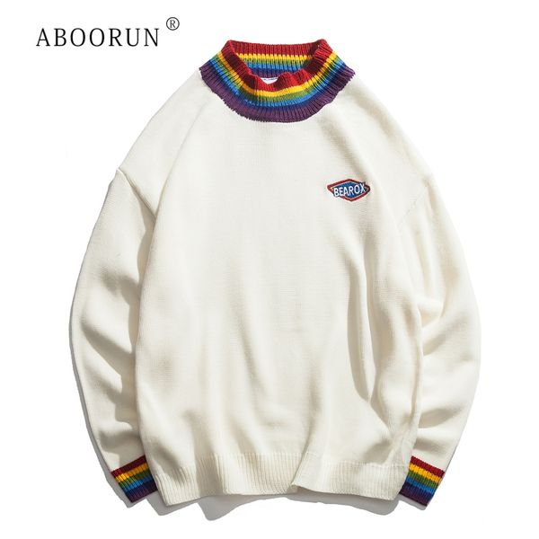 aboorun rainbow collar pullover men's sweater 2019 winter loose style sweater for men high street sweaters black white r1411, White;black
aboorun rainbow collar pullover men's sweater 2019 winter loose style sweater for men high street sweaters black white r1411, White;black