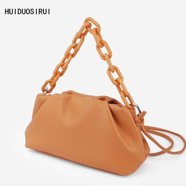 2020 spring new fashion women pu leather handbag acrylic chain cloud dumplings clutch bag female shoulde bags