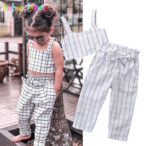 

2piece 2-6years kids summer outfits toddler little girls clothes fashion plaid baby t-shirt+pants children clothing sets bc1644, White