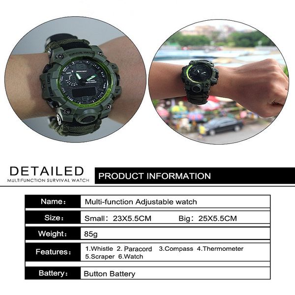 edc outdoor survival paracord watch gear waterproof emergency camping wristband knife compass whistle thermometer first aid kits
edc outdoor survival paracord watch gear waterproof emergency camping wristband knife compass whistle thermometer first aid kits