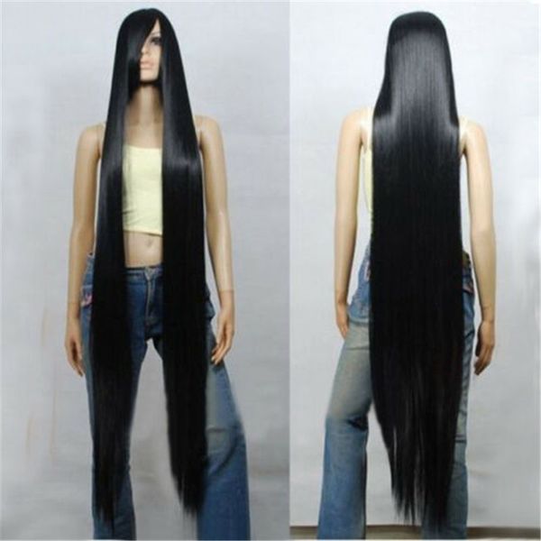 150cm black styleable extra super long cosplay wigs