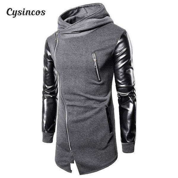 cysincos men hoodies pu leather patchwork sweatshirt oblique zipper hip hop hoodie jackets long sleeve male irregular streetwear, Black
cysincos men hoodies pu leather patchwork sweatshirt oblique zipper hip hop hoodie jackets long sleeve male irregular streetwear, Black